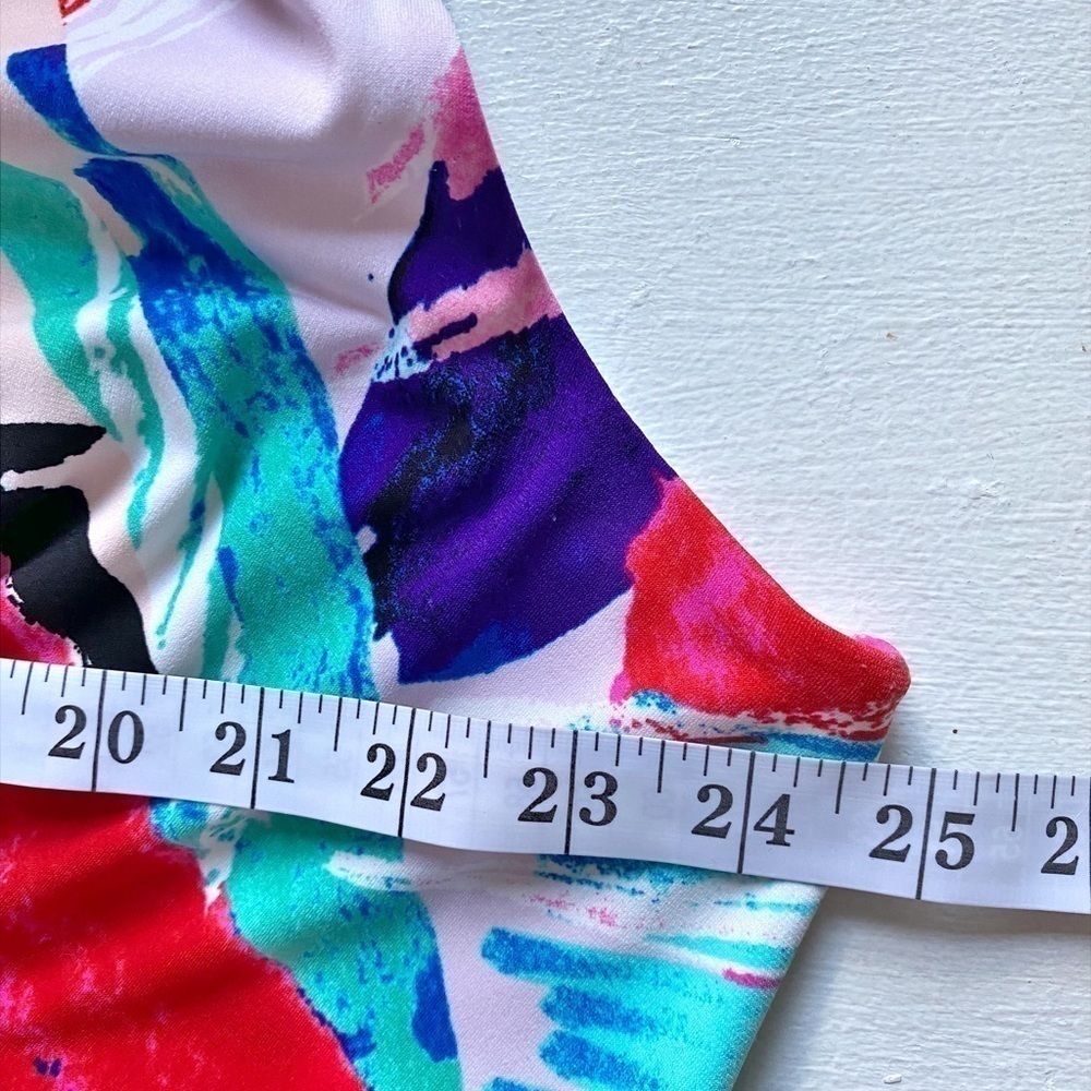 LONDON TIMES MULTICOLOR PAINT SPLASH FASHION FAUX WRAP MIDI DRESS - Picture 14 of 14